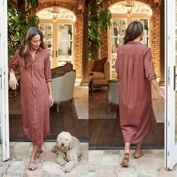 Frank & Eileen Dress Rory Maxi Shirtdress Long-Sleeve Organic Voile Sienna S EUC - Picture 1 of 7